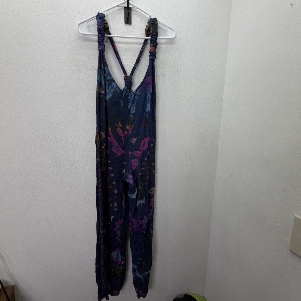 HUM143 Tie Dye Harem Overall Jumpsuit Boho Festival Hippie Women XL Indie Lounge